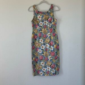 Laura Ashley Vintage Floral Stretch Sheath Dress Sleeveless Size 6